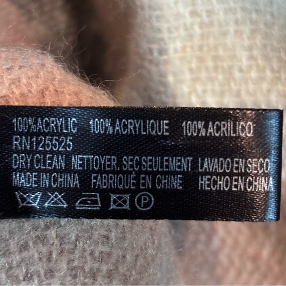 Plaid Fringe Open Front Poncho Wrap – Tan, Cream & Gray Checkered Shawl - Picture 13 of 13